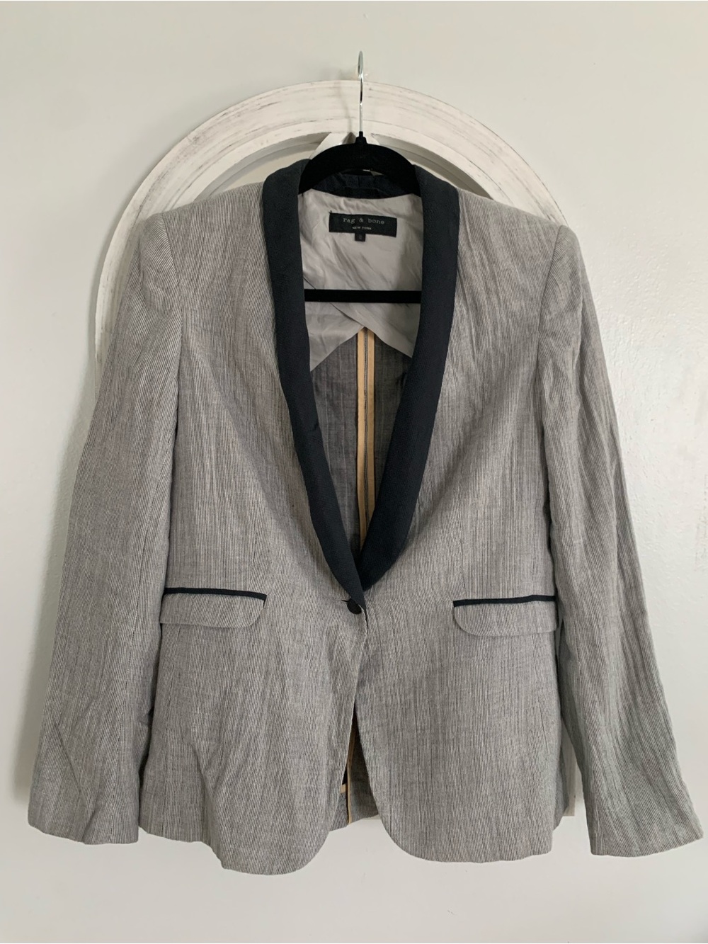 Rag & Bone Gray Cotton Tuxedo Blazer with Black Trim